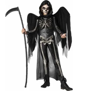 תחפושת מלאכית שחורה / מלאך המוות לילדות (Midnight Reaper) – סט גותי מלא עם כנפיים