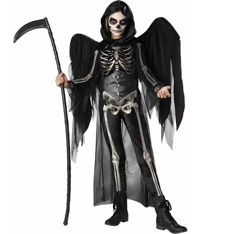 תחפושת מלאכית שחורה / מלאך המוות לילדות (Midnight Reaper) – סט גותי מלא עם כנפיים