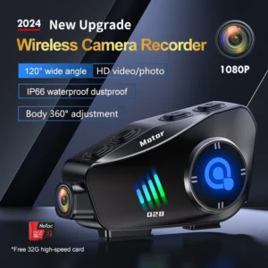 דיבורית לקסדה Q28 משולבת מצלמת דרך HD 1080P – להקלטת נסיעה, שיחות ומוזיקה (עמיד למים)