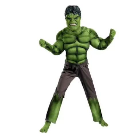 תחפושת הענק הירוק (Hulk) לילדים – סט גיבורי על מלא עם שרירים, מסכה וכפפות
